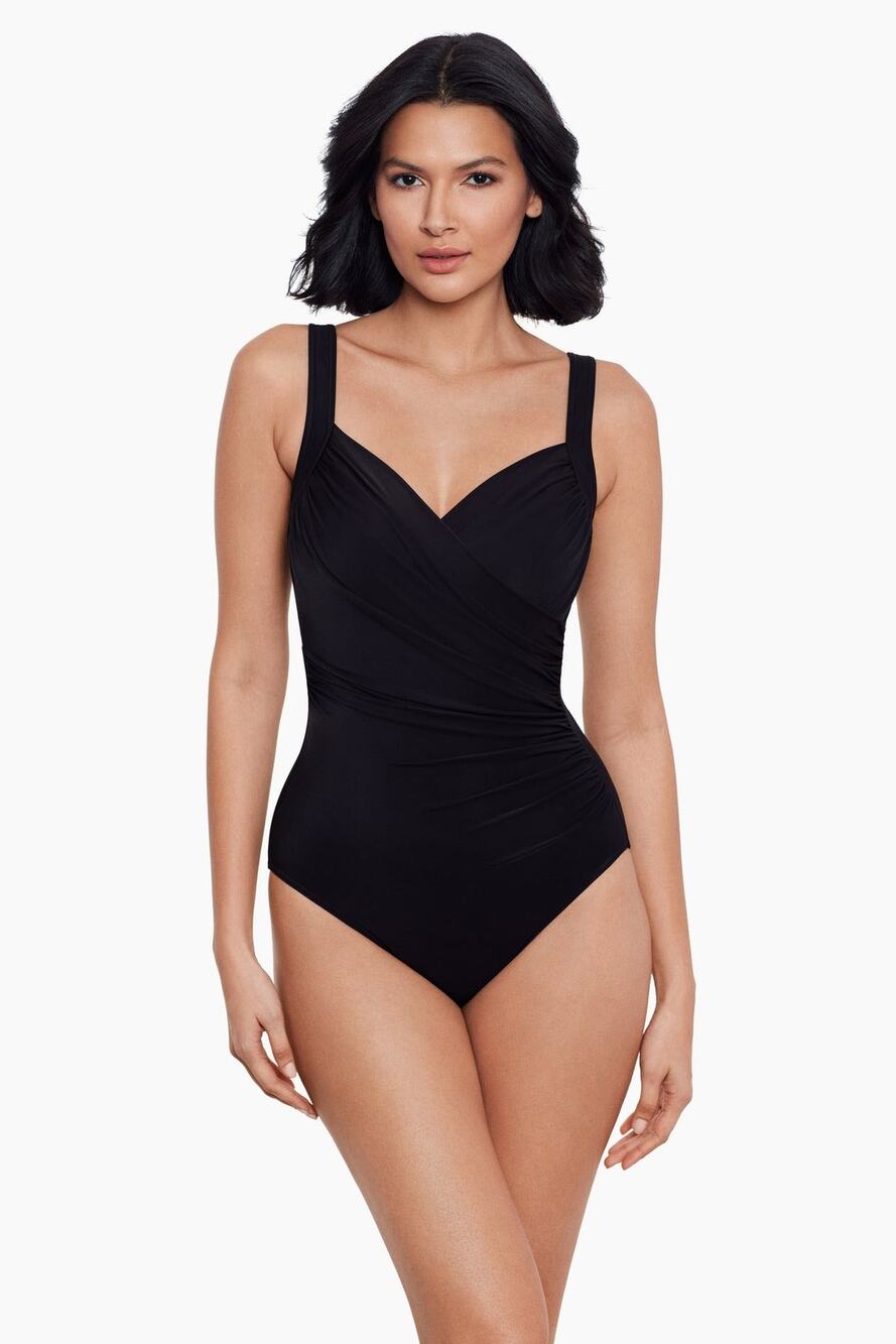 Miraclesuit Black One Piece Swimsuit Sz 10 Slimming Ruched Shirred Sanibel